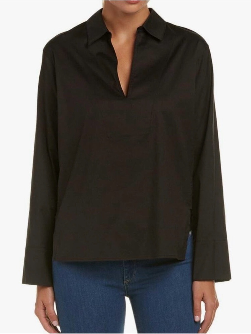 Vince Collared V-Neck Black Top Size 2